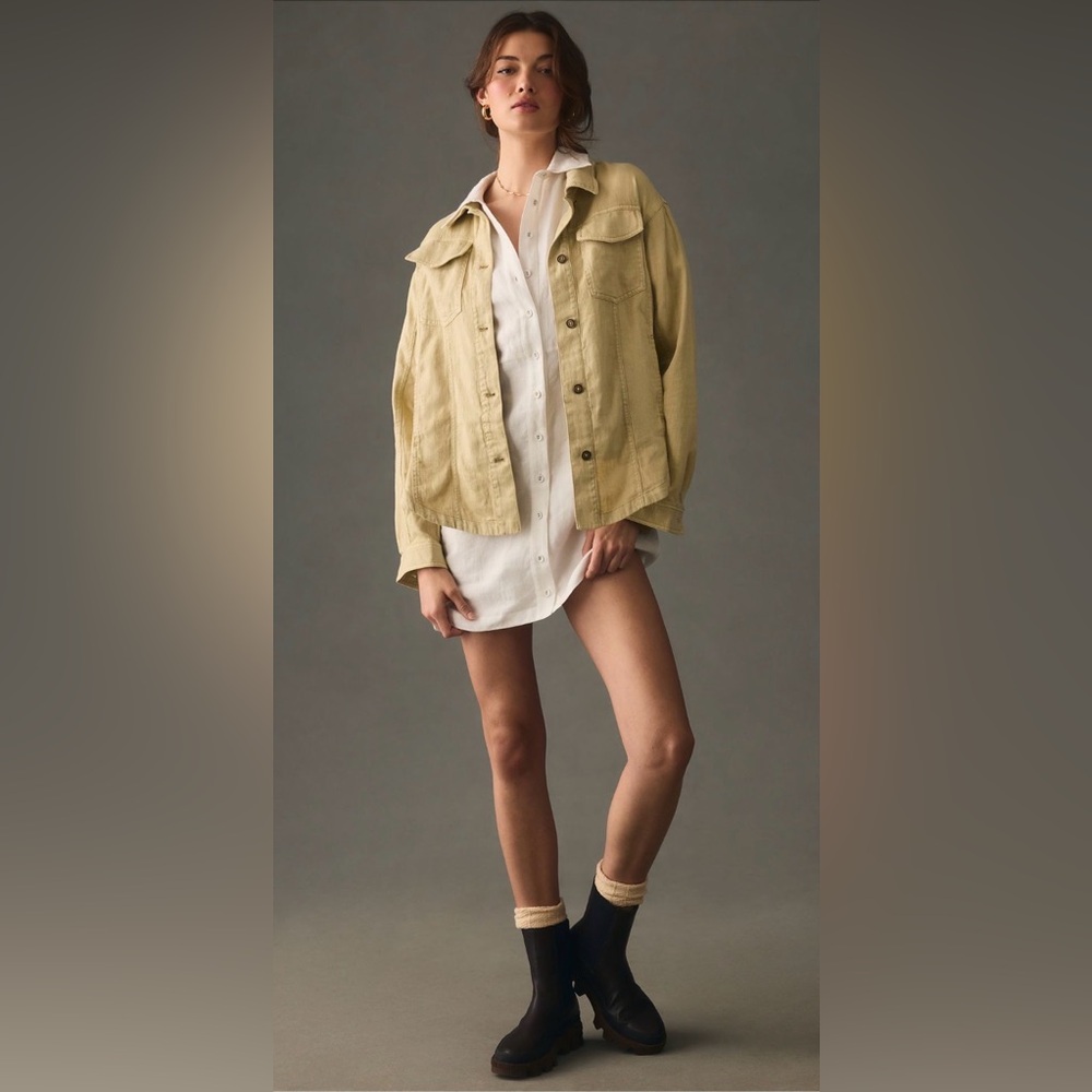 Anthropologie Light Yellow Button-Down Shirt Jacket